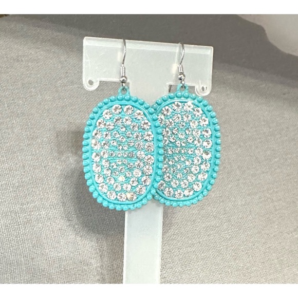 Turquoise and Silver Crystal Earrings - Picture 1 of 1